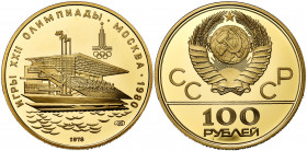 RUSSIE, U.R.S.S. (1917-1991), AV 100 roubles, 1978. Jeux olympiques de Moscou. Stade d''aviron. Fr. 188.
Flan poli