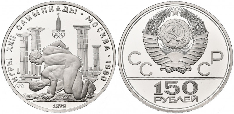 RUSSIE, U.R.S.S. (1917-1991), platine 150 roubles, 1979. Jeux olympiques de Mosc...