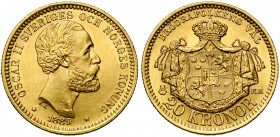 SUEDE, Oskar II (1872-1907), AV 20 kronor, 1889EB. A.A.H. 16; Fr. 93a.
Superbe