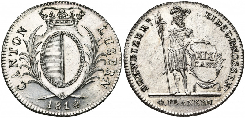 SUISSE, LUCERNE, Canton, AR Neutaler de 4 Franken, 1814. D.T. 53b; Dav. 364. Net...