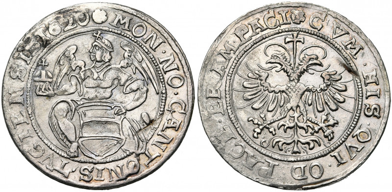 SUISSE, ZUG, Canton, AR demi-Taler, 1620. D/ Saint Michel agenouillé à g., ten. ...