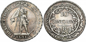 SUISSE, République helvétique, AR 10 Batzen, 1801B. D.T. 7d.
Très Beau