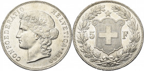 SUISSE, Confédération helvétique, AR 5 francs, 1890B, Berne. Divo 116; Dav. 392. Nettoyé.
Très Beau à Superbe