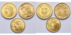 SUISSE, Confédération helvétique, lot de 3 p.: 20 francs, 1886, 1947; 10 francs, 1922.
Très Beau à Superbe