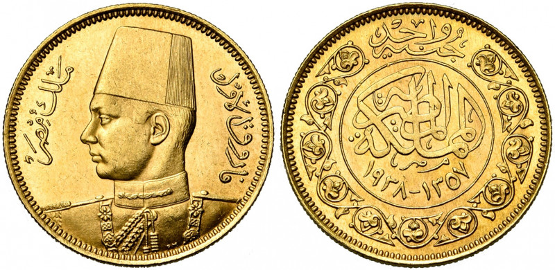 EGYPT, Kingdom, Farouk I (AD 1936-1952/AH 1355-1372) AV 100 piastres, 1938. Roya...