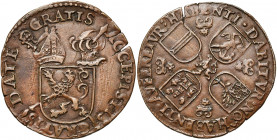 PAYS-BAS MERIDIONAUX, Cu jeton, s.d. (1582). Etats de Brabant - Souhaits de concorde. D/ L''écu de Brabant posé sur un sautoir formé d''une crosse ave...