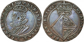 PAYS-BAS MERIDIONAUX, Cu jeton, 1599, Anvers. Bureau des Finances - L''infante Isabelle duchesse de Brabant. D/ B. couronné de l''infante à g. R/ Ecu ...