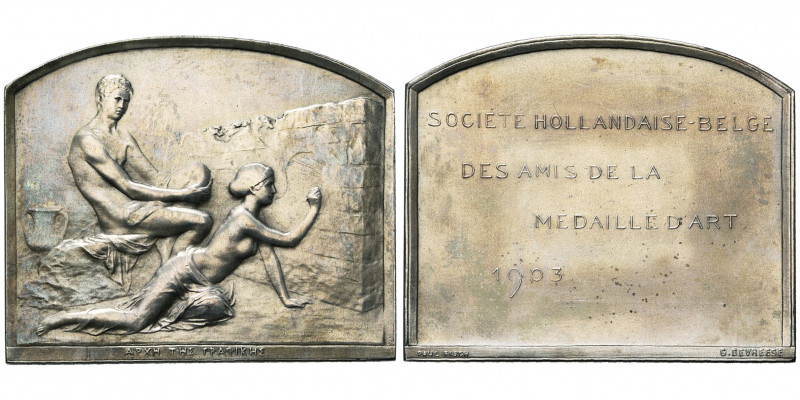 BELGIQUE, AR médaille, 1903, Devreese. L''invention du dessin - Société des amis...