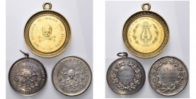 BELGIQUE, lot de 3 médailles de la compagnie (rederijkerskamer) "Nu morgen niet" de Dixmude: 1837, gravée aen d''Heer P. De Breyne hoofdman gehuldigd ...