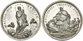 ITALIE, ETATS PONTIFICAUX, AR médaille, 1845, Hamerani. L''Immaculée Conception - Miracle de Saint Nicolas. D/ La Vierge deb. sur un croissant et une ...