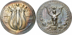 PAYS-BAS, AR médaille, s.d. (1912), van der Hoef. Het bloeiende wijde land. D/ Grande fleur de tulipe dont les pétales se transforment en cinq figures...