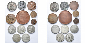 lot de 12 médailles du 19e s., dont: Belgique, 1846, Congrès libéral; 1860, Mort de Charles de Brouckère; France, 1869, Compagnie du canal de Suez (AR...