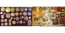 lot de 65 médailles, dont: Belgique, 1860, Frère-Orban (refrappe); s.d., Secours aux pauvres de Bruxelles; 1905, 75e anniversaire de l''Indépendance; ...