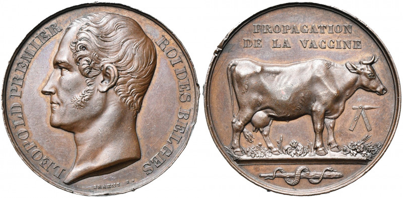 BELGIQUE, AE médaille, s.d., Braemt. Propagation de la vaccine. D/ T. nue de Léo...