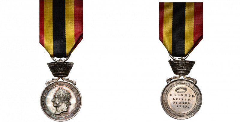 BELGIQUE, médaille pour actes de courage, de dévouement et d’humanité à l’effigi...