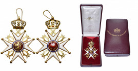 NORVEGE, Ordre de Saint-Olav, croix de commandeur à titre civil en or, 2e modèle d’après 1937, dans un écrin de Tostrup à Oslo.
