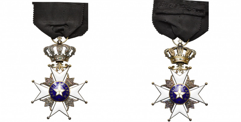 SUEDE, Ordre de l''Etoile polaire, croix de chevalier en vermeil, avec ruban noi...