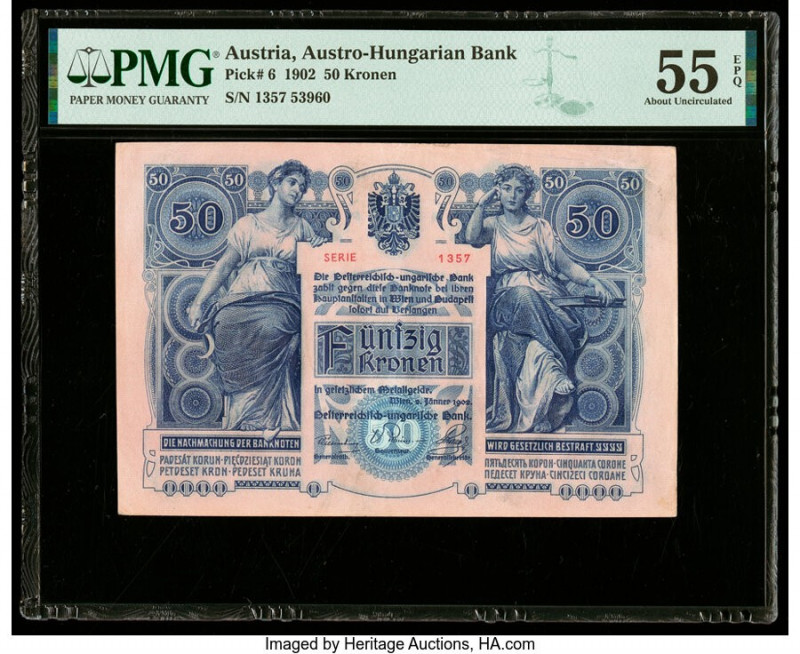 Austria Austro-Hungarian Bank 50 Kronen 2.1.1902 Pick 6 PMG About Uncirculated 5...