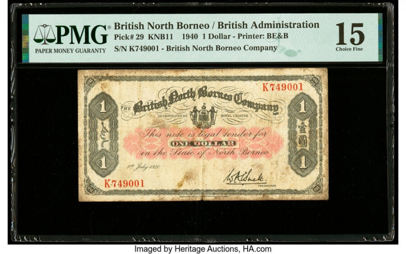 British North Borneo British North Borneo Company 1 Dollar 1.7.1940 Pick 29 PMG ...