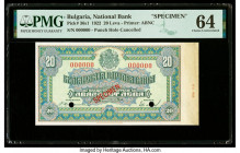 Bulgaria Bulgaria National Bank 20 Leva 1922 Pick 36s1 Specimen PMG Choice Uncirculated 64. Salvage included and 2 POCs are present on this example.

...