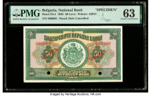 Bulgaria Bulgaria National Bank 50 Leva 1922 Pick 37s1 Specimen PMG Choice Uncirculated 63. Red Specimen overprints and two POCs present.

HID09801242...