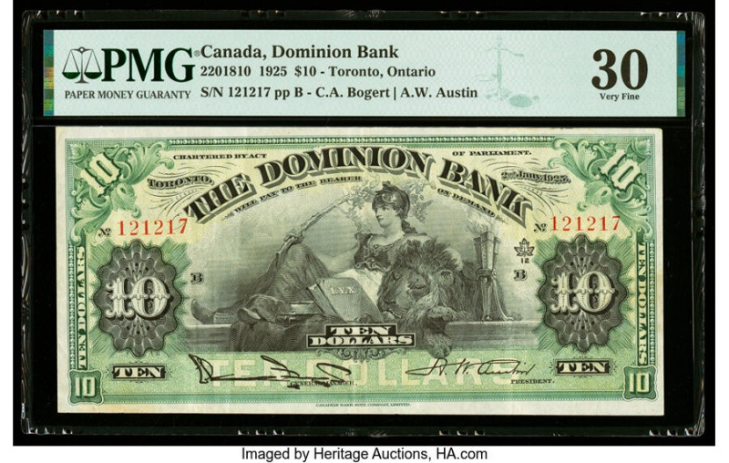 Canada Toronto, ON- Dominion Bank $10 2.1.1925 Ch.# 220-18-10 PMG Very Fine 30. ...