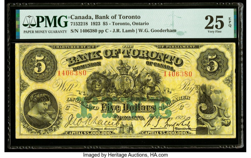 Canada Toronto, ON- Bank of Toronto $5 1.2.1923 Ch.# 715-22-18 PMG Very Fine 25 ...