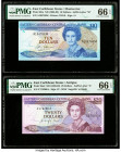 East Caribbean States Central Bank, Montserrat; Antigua 10; 20 Dollars ND (1985-93); ND (1988-93) Pick 23m; 24a2 Two Examples PMG Gem Uncirculated 66 ...