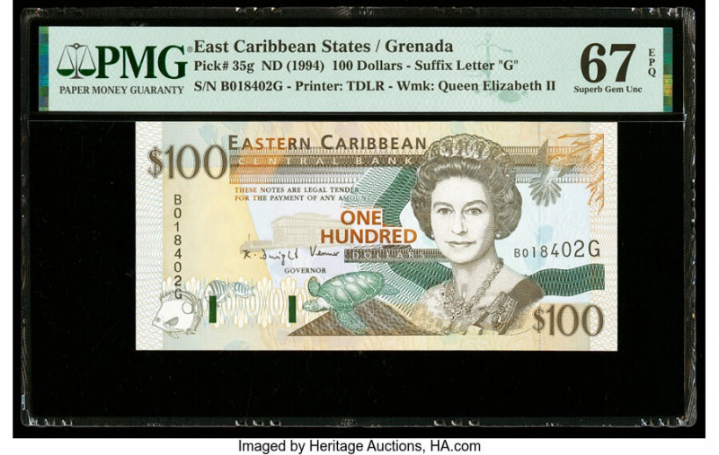 East Caribbean States Central Bank, Grenada 100 Dollars ND (1994) Pick 35g PMG S...