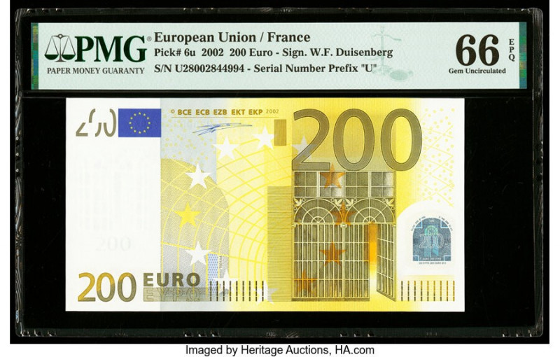 European Union Central Bank, France 200 Euro 2002 Pick 6u PMG Gem Uncirculated 6...