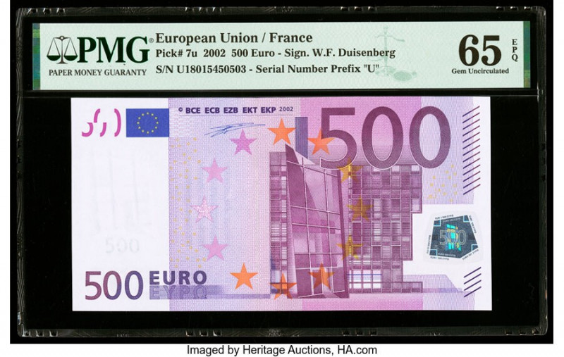 European Union Central Bank, France 500 Euro 2002 Pick 7u PMG Gem Uncirculated 6...