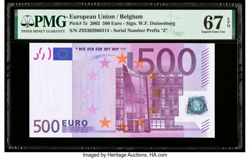 European Union Central Bank, Belgium 500 Euro 2002 Pick 7z PMG Superb Gem Unc 67...