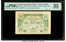 French Equatorial Africa Gouvernement General 50 Centimes ND (1917) Pick 1a PMG Choice Very Fine 35. Previous mounting and toning noted on this exampl...