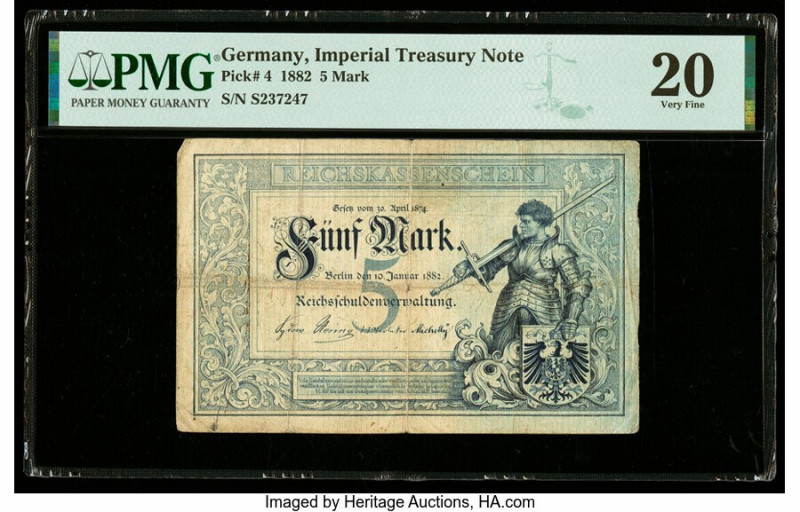 Germany Imperial Treasury Note 5 Mark 10.1.1882 Pick 4 PMG Very Fine 20. 

HID09...