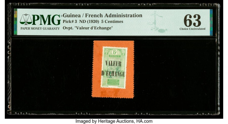 Guinea Emergency Postage Stamp 5 Centimes ND (1920) Pick 3 PMG Choice Uncirculat...