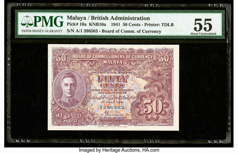 Malaya Board of Commissioners of Currency 50 Cents 1941 (ND 1945) Pick 10a KNB10...