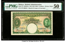 Malaya Board of Commissioners of Currency 5 Dollars 1.7.1941 (ND 1945) Pick 12 KNB12a PMG About Uncirculated 50. 

HID09801242017

© 2020 Heritage Auc...