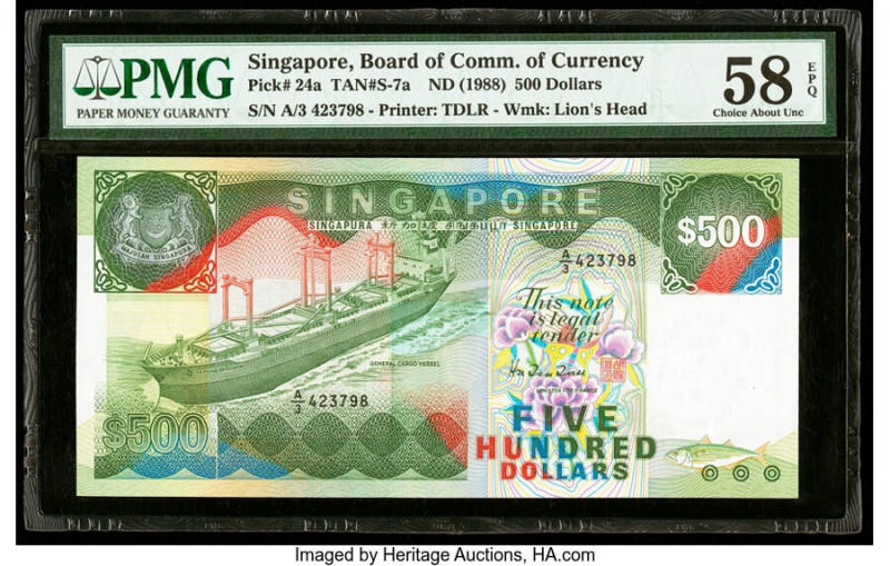 Singapore Board of Commissioners of Currency 500 Dollars ND (1988) Pick 24a TAN#...