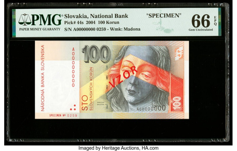 Slovakia Slovak National Bank 100 Korun 2004 Pick 44s Specimen PMG Gem Uncircula...