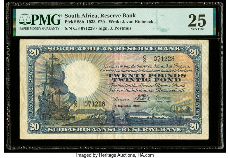 South Africa South African Reserve Bank 20 Pounds 4.9.1933 Pick 88b PMG Very Fin...