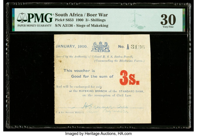 South Africa Bechuanaland; Boer War 3 Shillings 1900 Pick S653 PMG Very Fine 30....