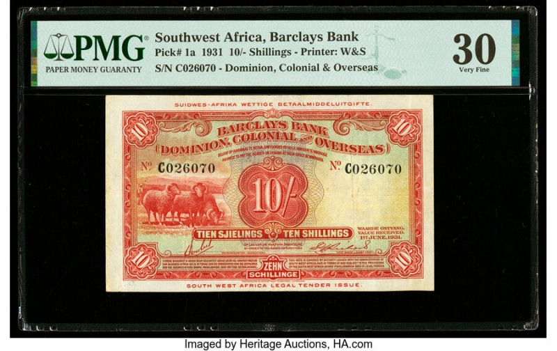 Southwest Africa Barclays Bank D.C.O. 10 Shillings 1.6.1931 Pick 1a PMG Very Fin...