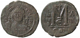BIZANTINE - Giustiniano I (527-565) - Follis Ratto 492/501; Sear 163 (AE g. 23,42)
qBB/BB
