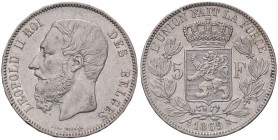 ESTERE - BELGIO - Leopoldo II (1865-1909) - 5 Franchi 1869 Kr. 24 AG Colpetto
BB+

Colpetto