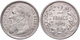 ESTERE - BELGIO - Leopoldo II (1865-1909) - 2 Franchi 1909 Kr. 58.1 AG DES BELGES
bello SPL

DES BELGES -