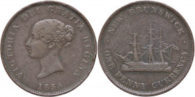 ESTERE - CANADA-NEWBRUNSWICK - Vittoria (1837-1901) - Token 1854 Kr. 4 R CU da 1 penny Colpetti
qBB

da 1 penny - Colpetti