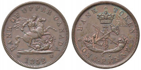 ESTERE - CANADA-UPPER CANADA - Vittoria (1837-1901) - Token 1852 Kr. Tn3 CU da 1 penny
SPL

da 1 penny -
