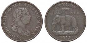 ESTERE - CEYLON - Giorgio III (1760-1820) - Mezzo Stiver 1815 Kr. 80 CU
qBB