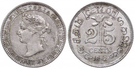 ESTERE - CEYLON - Vittoria (1837-1901) - 25 Cents 1892 Kr. 95 AG
SPL
