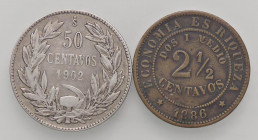 ESTERE - CILE - Repubblica - 50 Centavos 1902 Kr. 160 AG Assieme a 2,5 centavos 1886 - Lotto di 2 monete
BB

Assieme a 2,5 centavos 1886 - Lotto di...